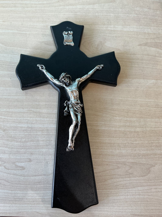 Wooden Crucifix - Black with Silver