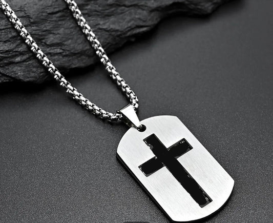 Collar de Colgante de Cruz de Placa Militar de Acero Inoxidable