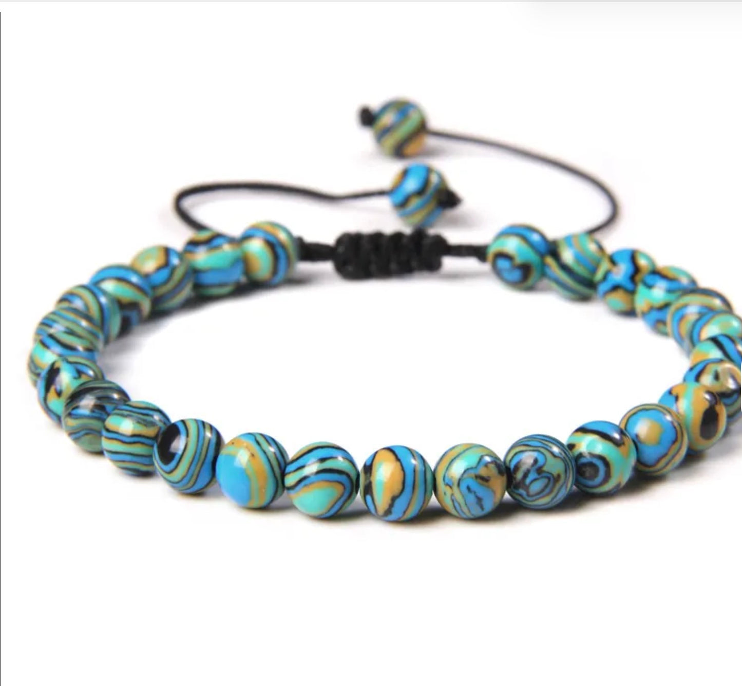 Pulsera De Cuentas De Piedra Natural Hecha A Mano Tejida Cordón Ajustable