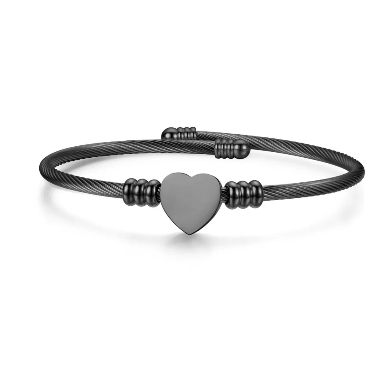 Brazalete De Cable De Acero Inoxidable Con Colgante De Corazón