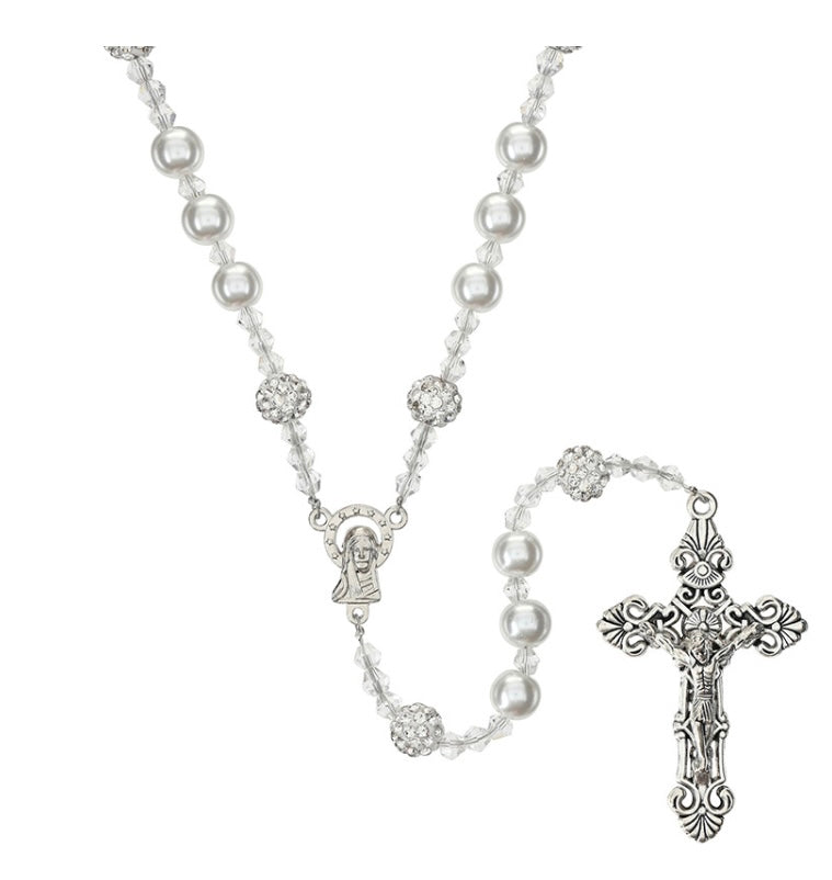 Pearl and Crystal Lasso Rosary