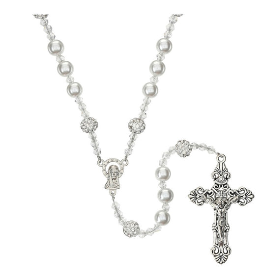 Pearl and Crystal Lasso Rosary