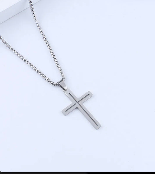 Collar Con Colgante De Cruz Hueca De Acero Inoxidable