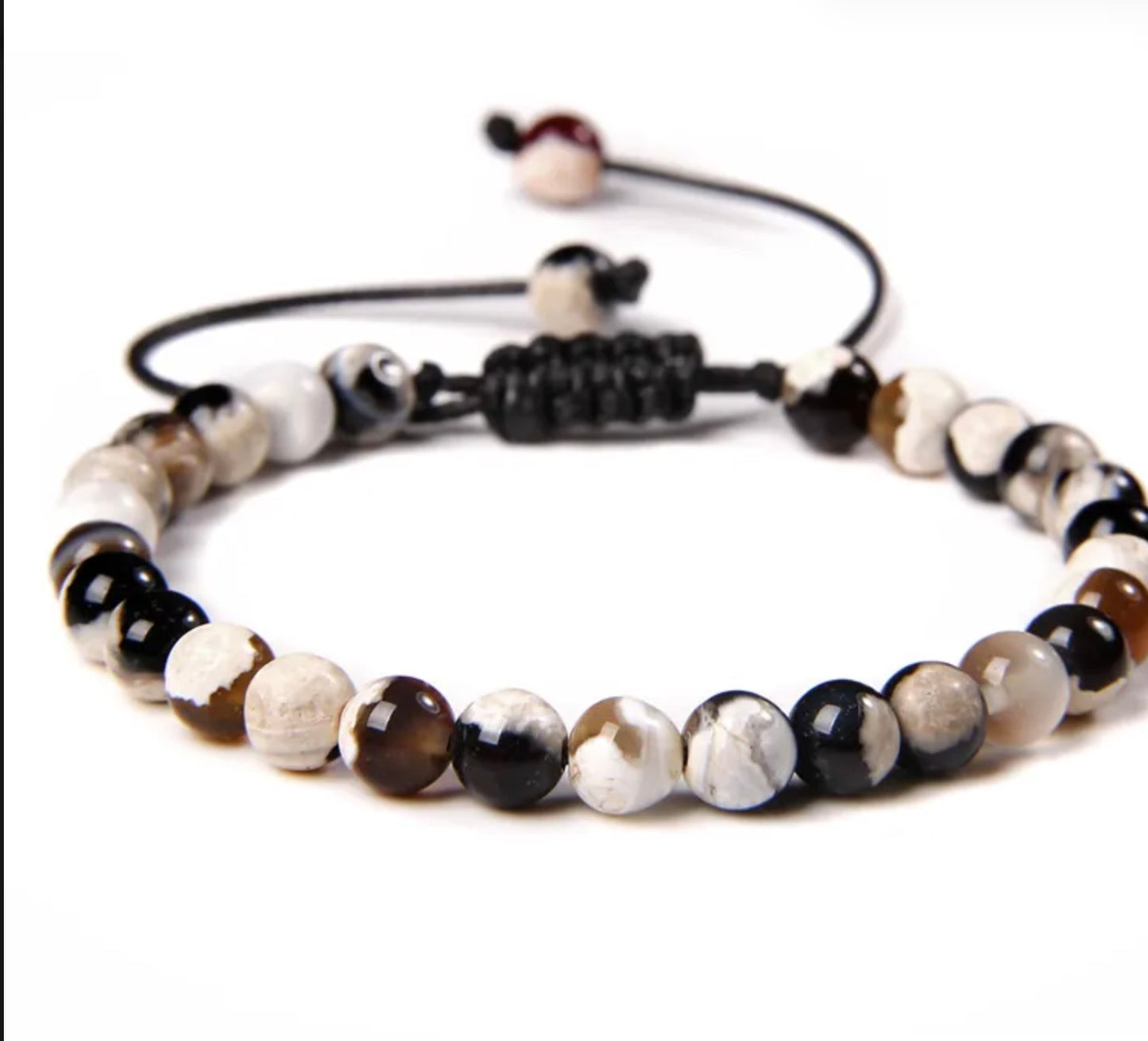 Pulsera De Cuentas De Piedra Natural Hecha A Mano Tejida Cordón Ajustable