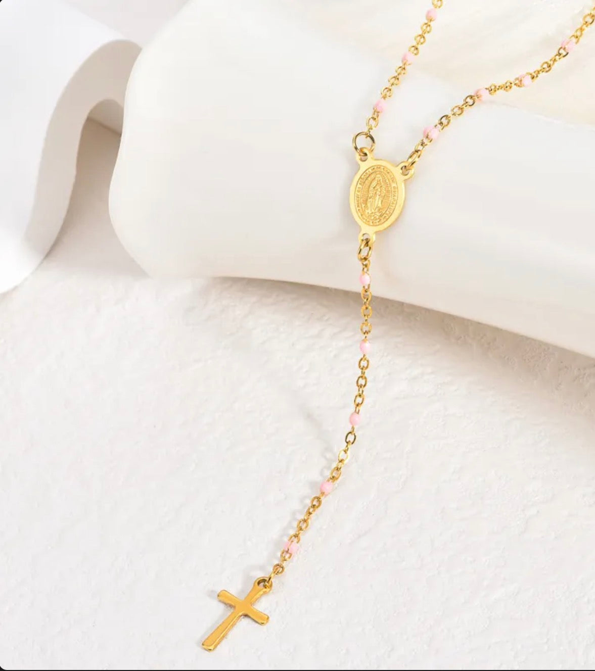 Collar Rosario Acero Inoxidable Chapado En Oro 18K