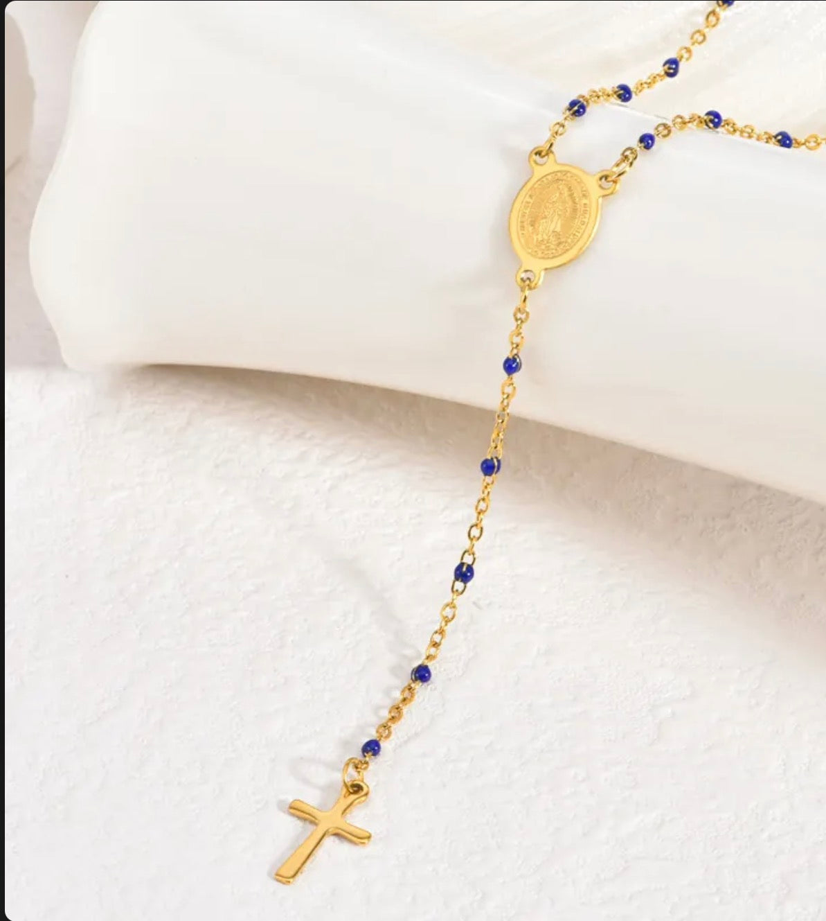 Collar Rosario Acero Inoxidable Chapado En Oro 18K