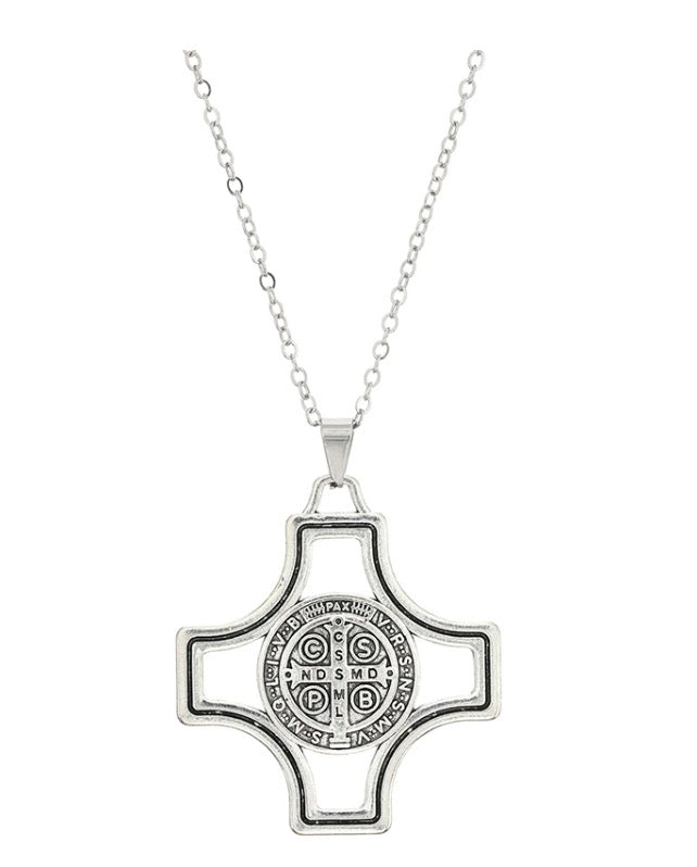 Silver St. Benedict Modern Maltese Cross Pendant