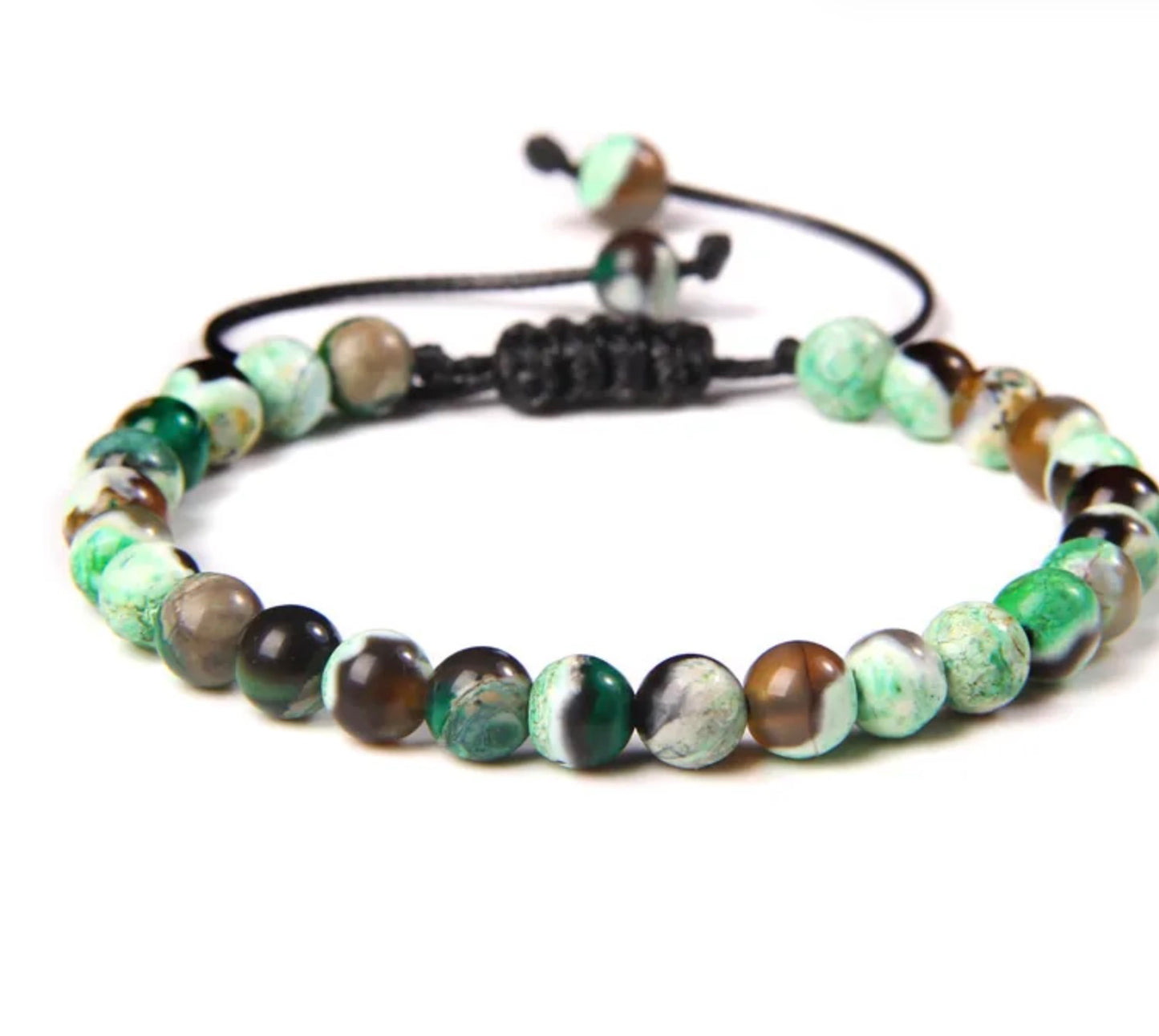 Pulsera De Cuentas De Piedra Natural Hecha A Mano Tejida Cordón Ajustable