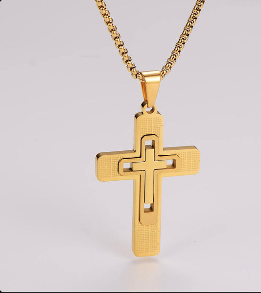 Collar Con Colgante De Cruz Capas Hueco
