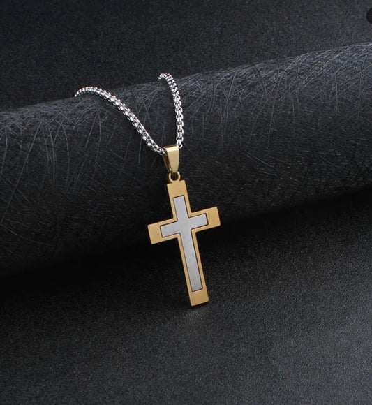Collar Con Colgante De Cruz De Acero Inoxidable