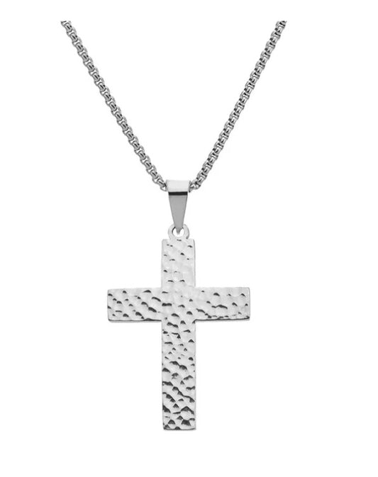 Collar Con Colgante De Cruz Con Textura Martillada De Acero Inoxidable