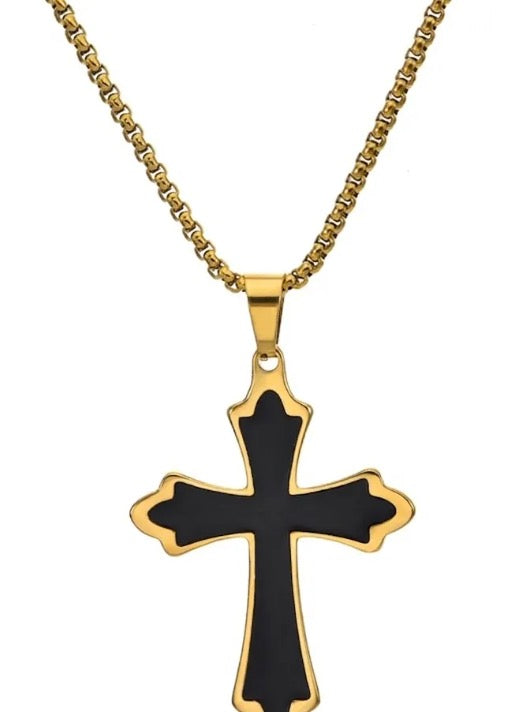 Collar de Colgante de Cruz de Esmalte Negro