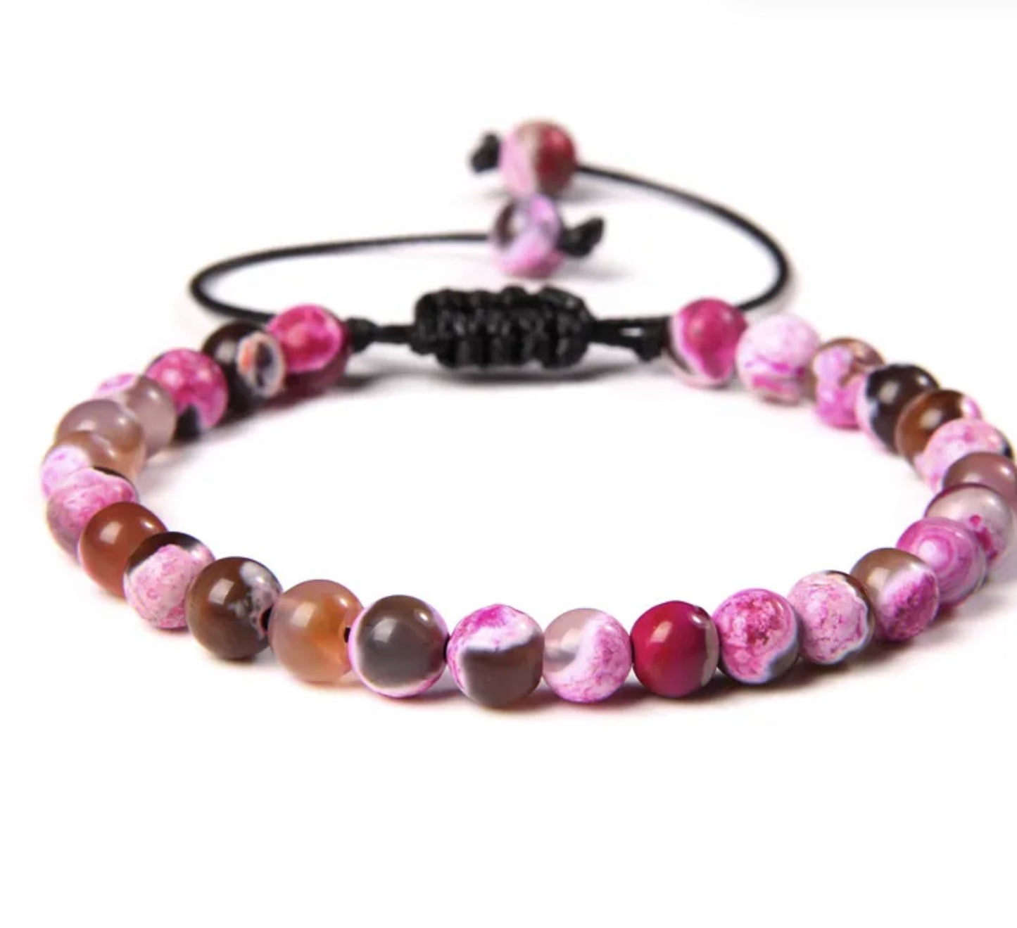 Pulsera De Cuentas De Piedra Natural Hecha A Mano Tejida Cordón Ajustable