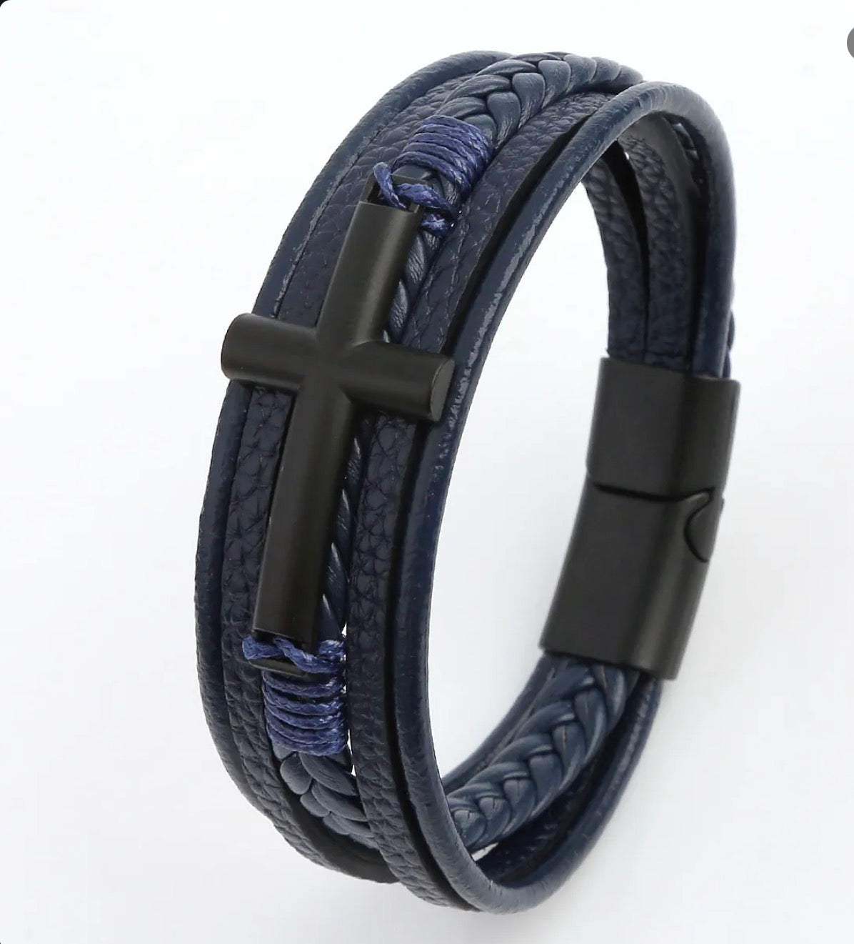 Pulsera De Cuero Trenzado Multicapa Colgante De Cruz