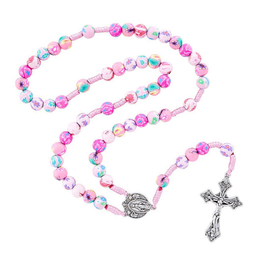 Pink Colorful Floral Cord Rosary