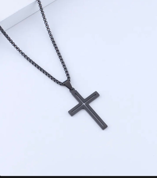Collar Con Colgante De Cruz Hueca De Acero Inoxidable