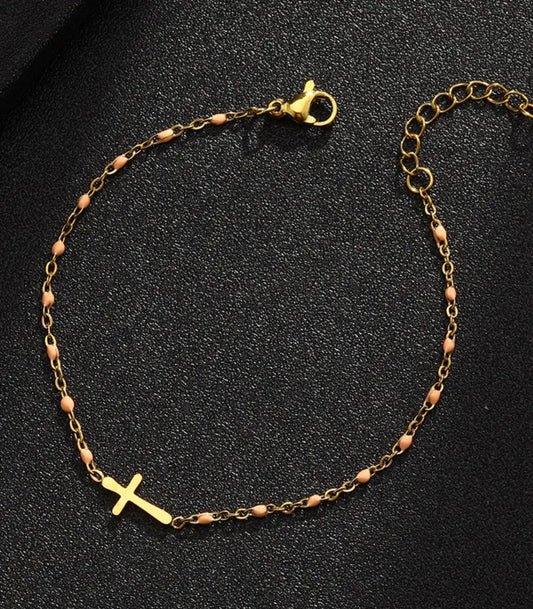 Pulsera Con Colgante De Cruz De Acero Inoxidable