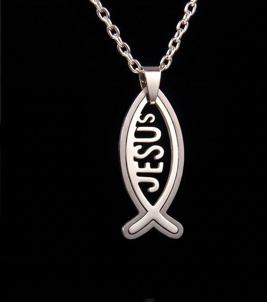 Collar Pez Jesús Acero Inoxidable Colgante