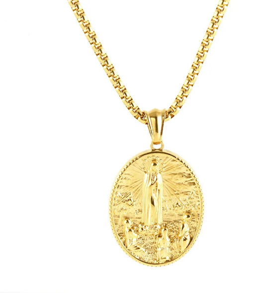 Collar Con Colgante De La Virgen María Chapado En Oro De 18K