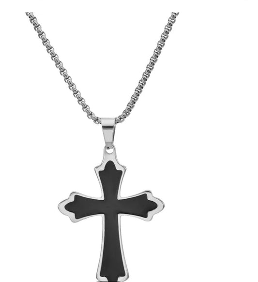 Collar de Colgante de Cruz de Esmalte Negro