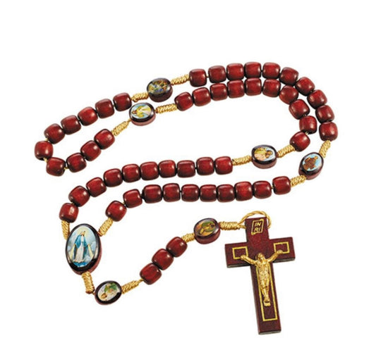 Devotional Saints Corded Wood Rosary