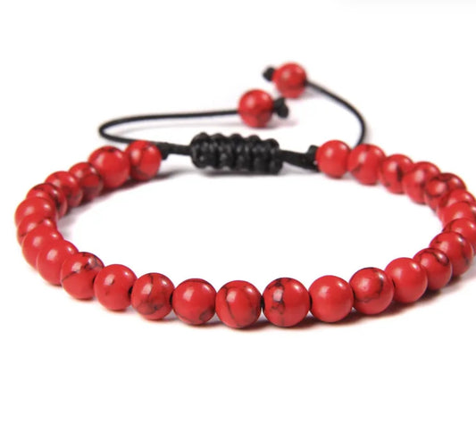Pulsera De Cuentas De Piedra Natural Hecha A Mano Tejida Cordón Ajustable