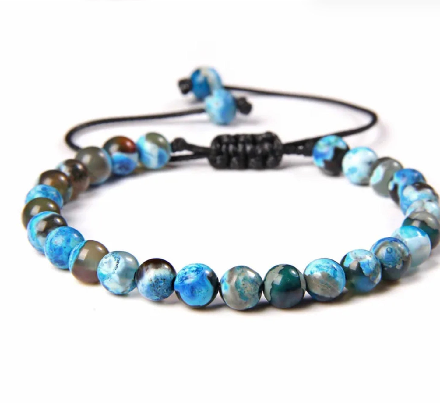 Pulsera De Cuentas De Piedra Natural Hecha A Mano Tejida Cordón Ajustable