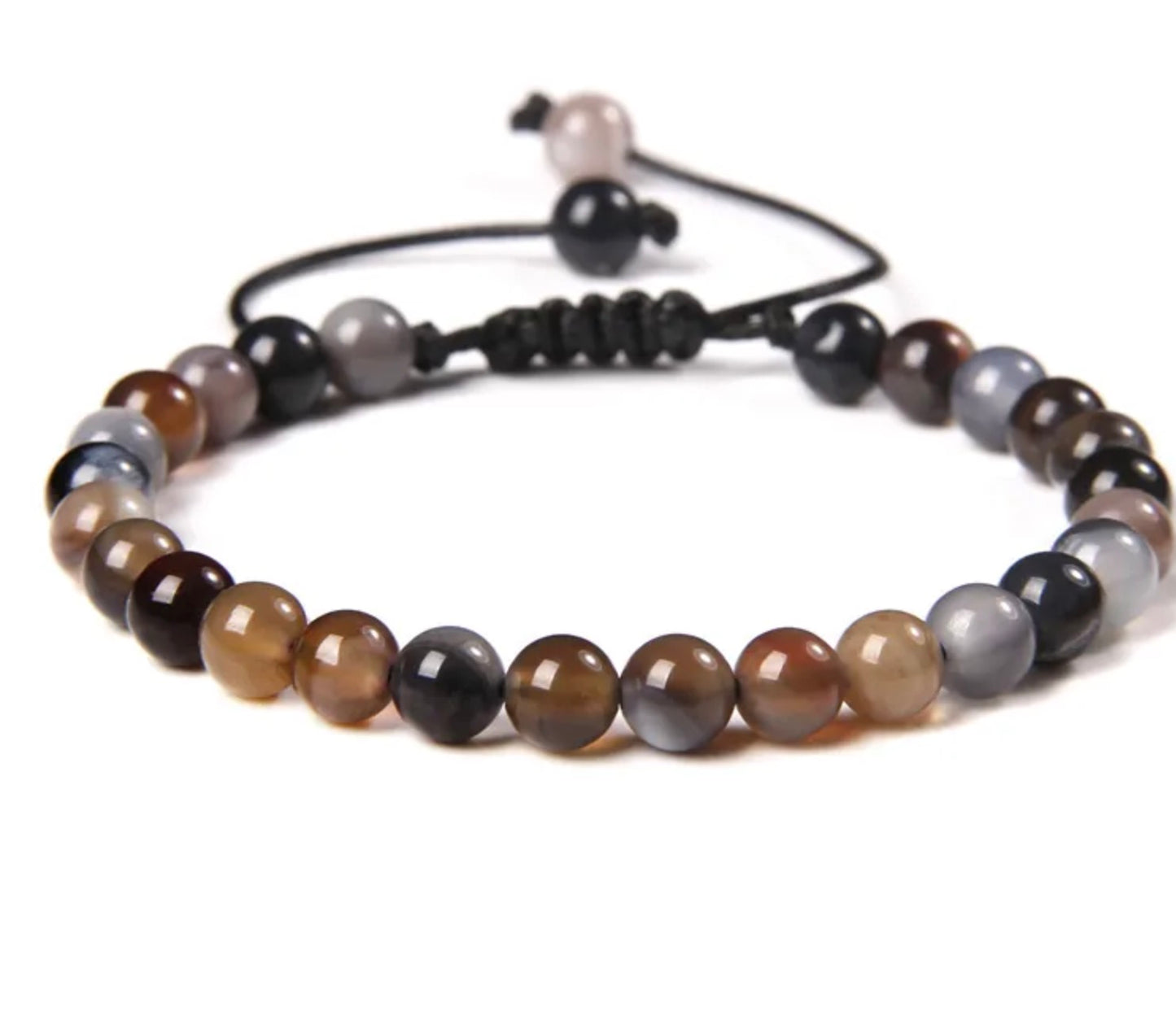 Pulsera De Cuentas De Piedra Natural Hecha A Mano Tejida Cordón Ajustable