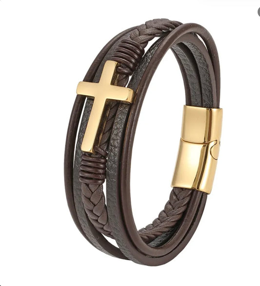 Pulsera De Cuero Cruz