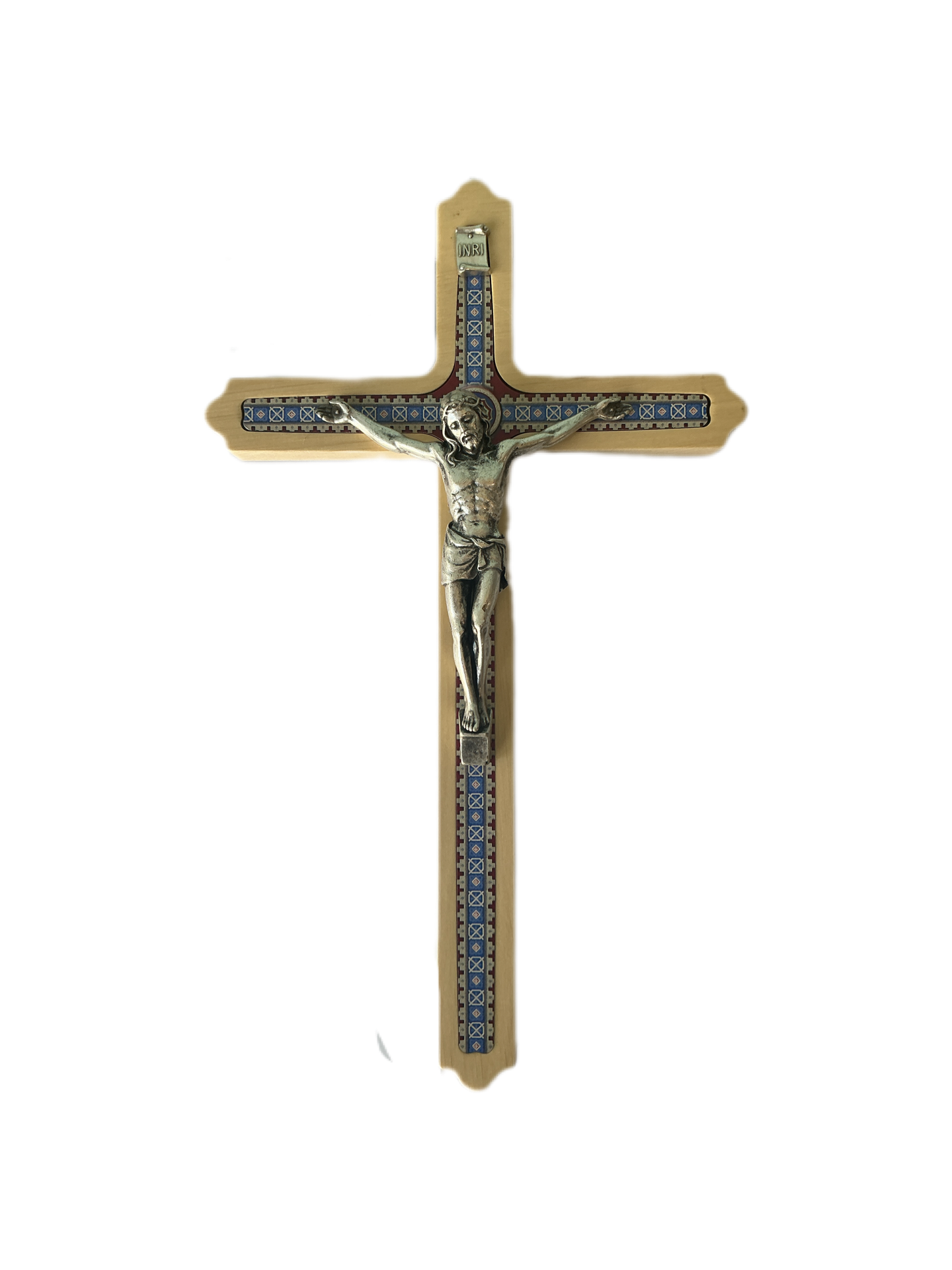 Crucifix Wood with Blue Design 12"H