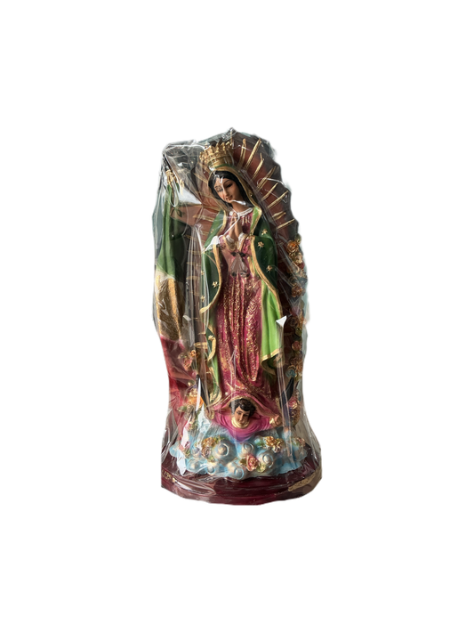 Virgen de Guadalupe con Bandera 12”H