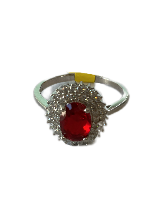 Silver Ring with Fuchsia Stone  Size #8