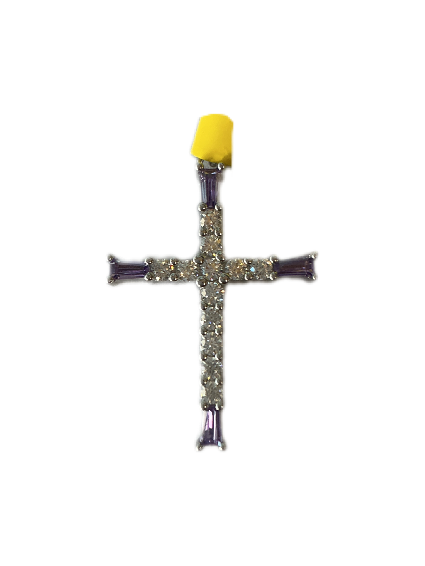 Sterling Purple Silver Cross Pendant with Zirconia