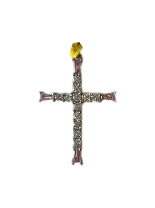 Sterling Pink Silver Cross Pendant with Zirconia