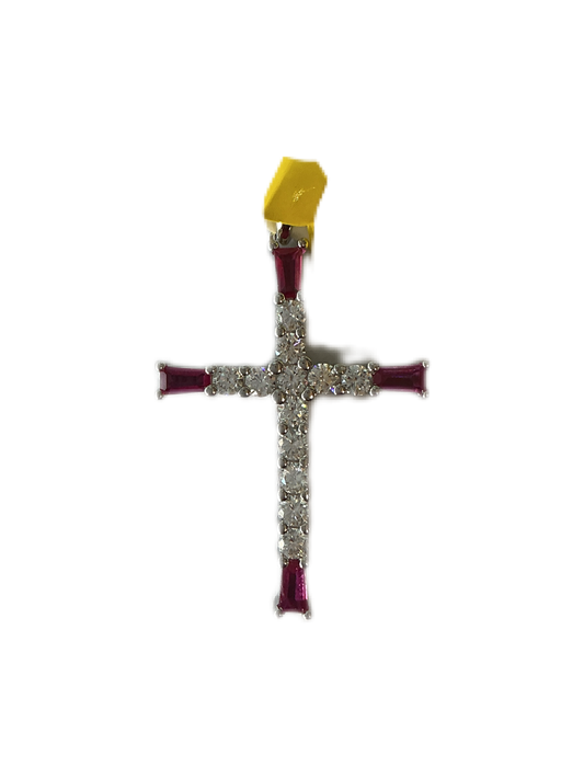 Sterling Fuchsia Silver Cross Pendant with Zirconia