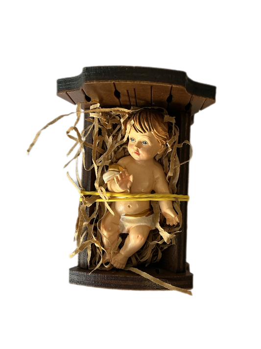 Removable Baby Jesus in Olive Wood Crib 2.5"H