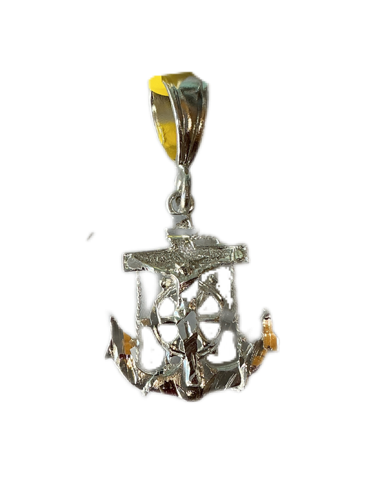 Silver Mariner Crucifix Anchor Cross Pendant Charm 1.5"H