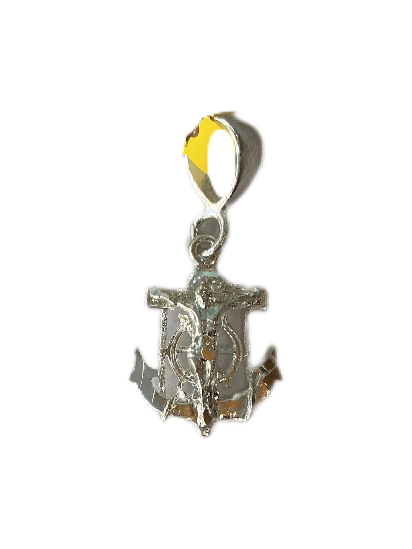 Silver Mariner Crucifix Anchor Cross Pendant Charm 1.2"H
