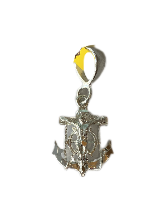 Silver Mariner Crucifix Anchor Cross Pendant Charm 1.2"H
