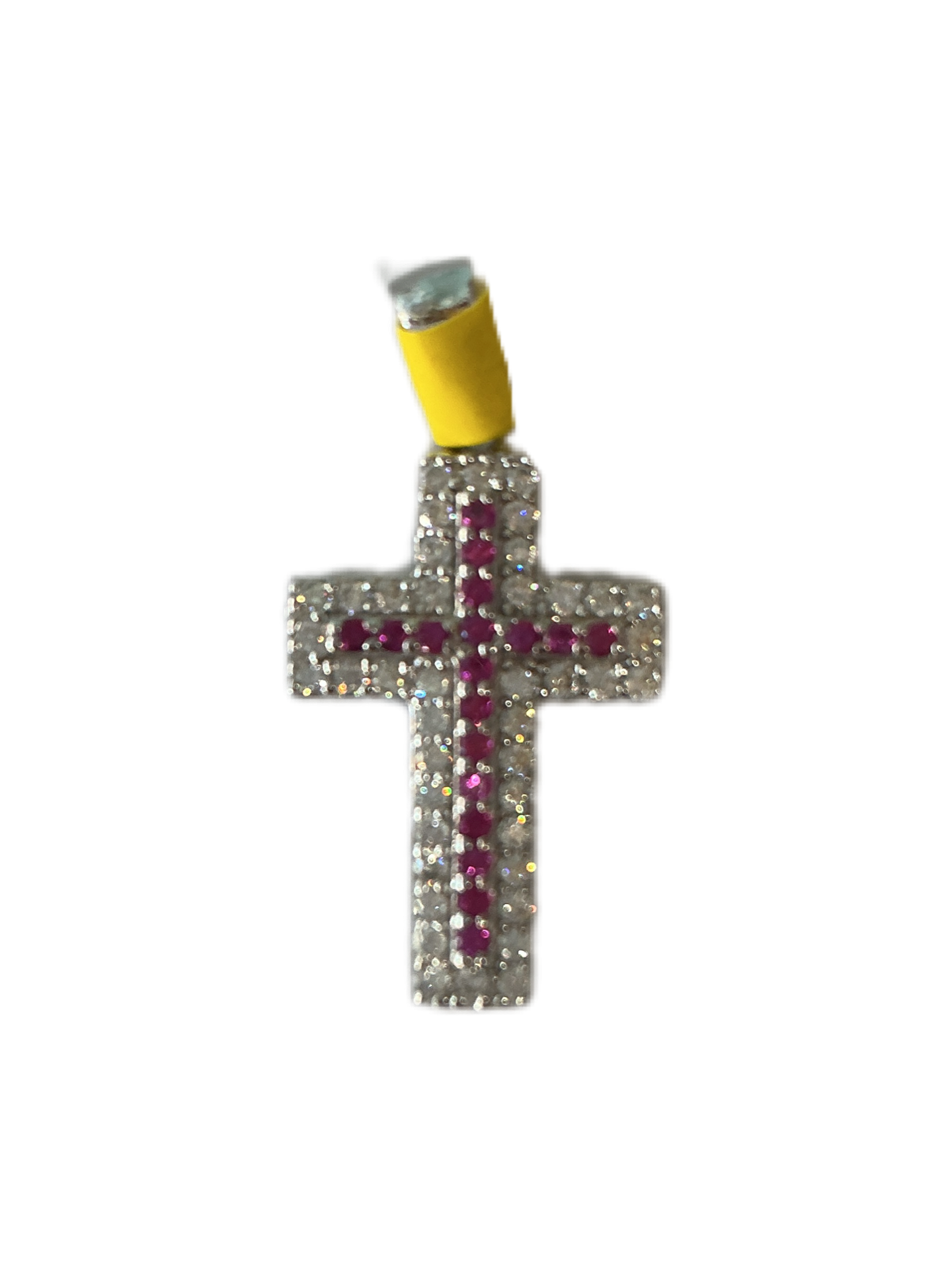 Silver Cross with Fuchsia Rhinestone 1"H