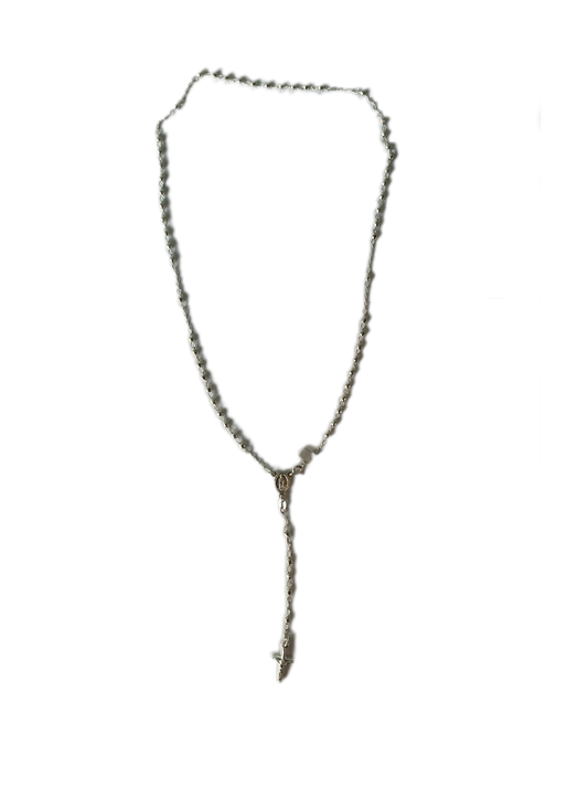 Silver Virgen Guadalupe Rosary 3MM 20”H