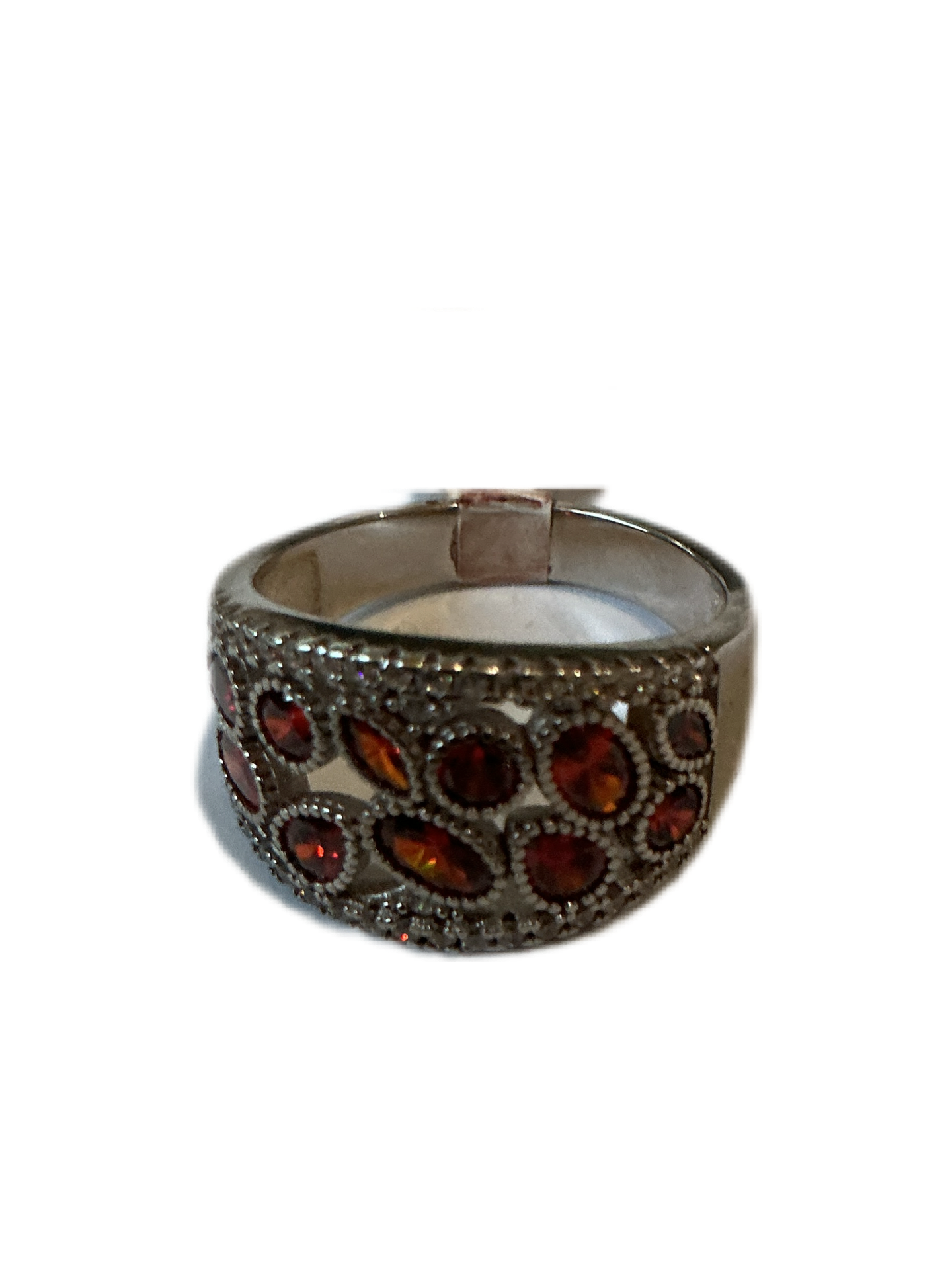Silver Ring con Red Zirconias Size 8