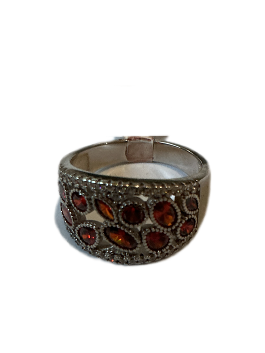 Silver Ring con Red Zirconias Size 8