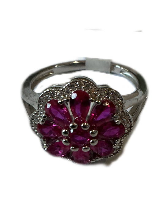 Silver  Fuchsia Zirconia Ring Size 8