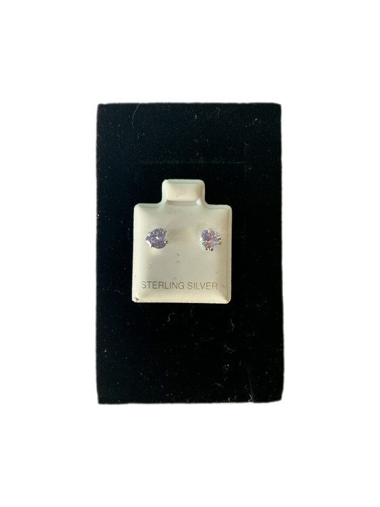 Sterling Silver Stud Earrings Heart Love Cut Cubic 4mm Color Purple