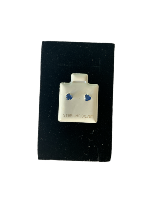 Sterling Silver Stud Earrings Heart Love Cut Cubic 4mm Color Navy Blue
