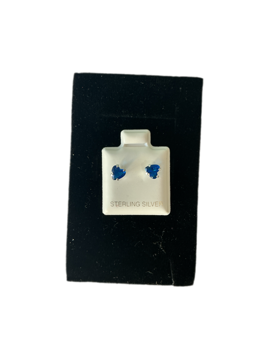 Sterling Silver Stud Earrings Heart Love Cut Cubic 4mm Color Blue