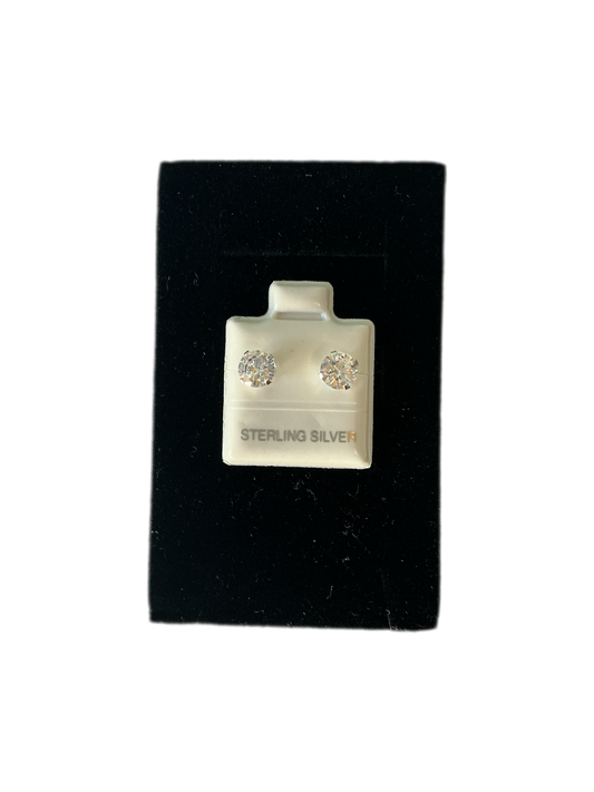 Plated Sterling Silver Cubic Zirconia Stud Earrings 6MM