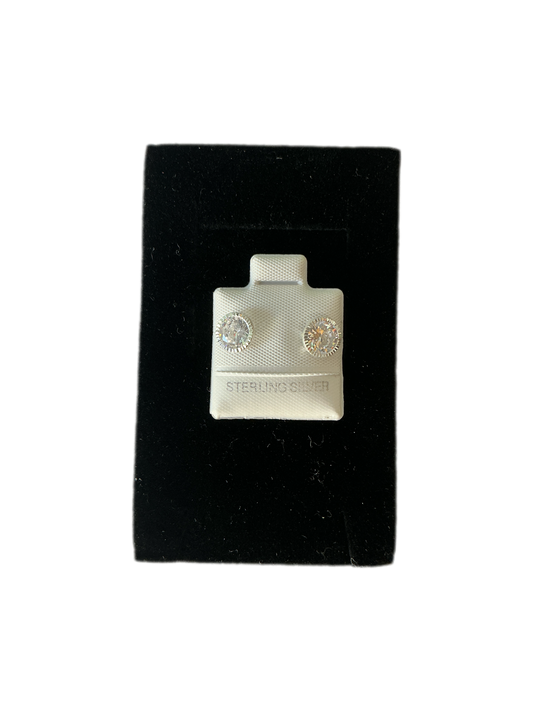 Plated Sterling Paris Silver Cubic Zirconia Stud Earrings 6MM