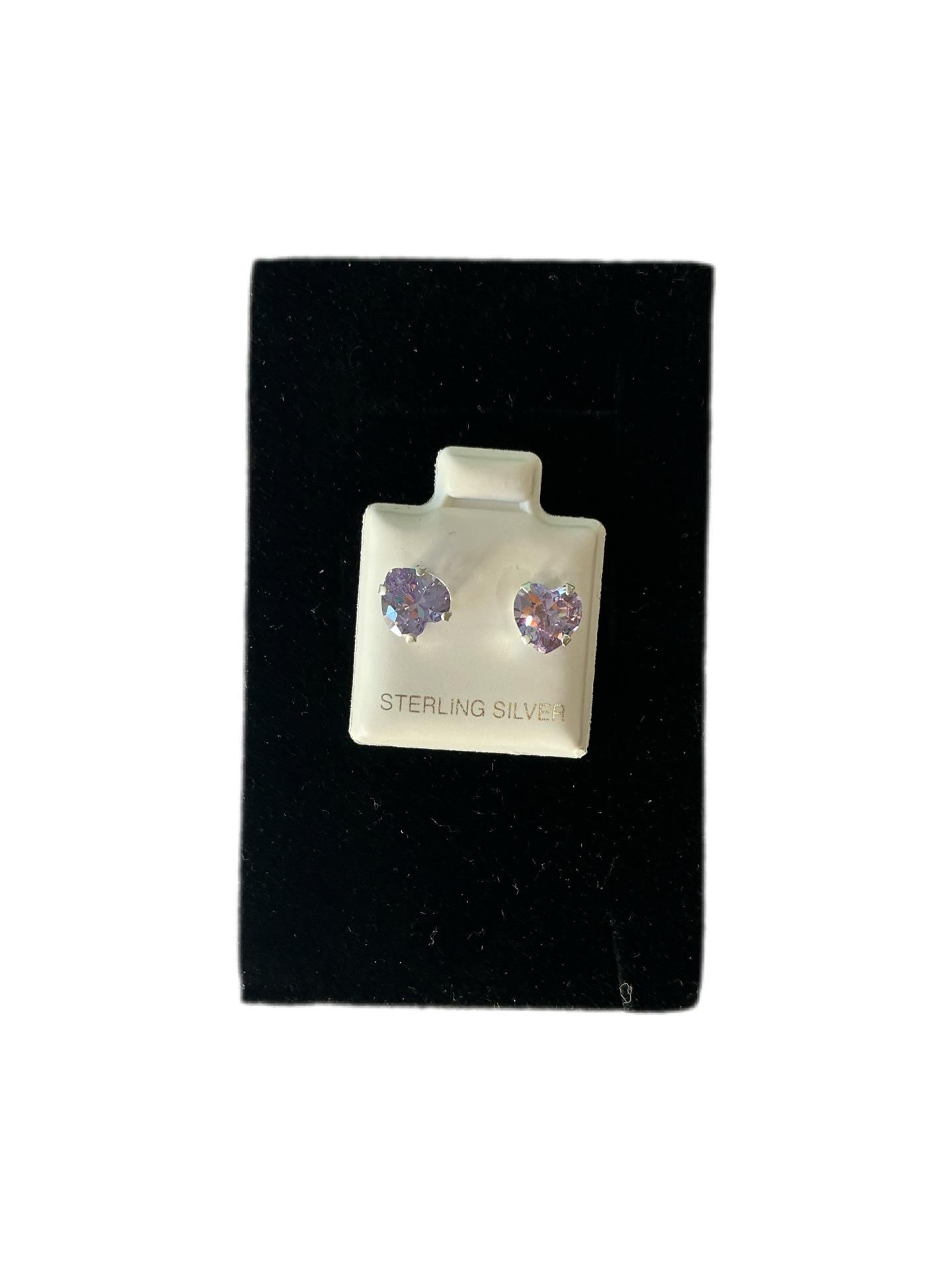 Sterling Silver Stud Earrings Heart Love Cut Cubic Color Purple